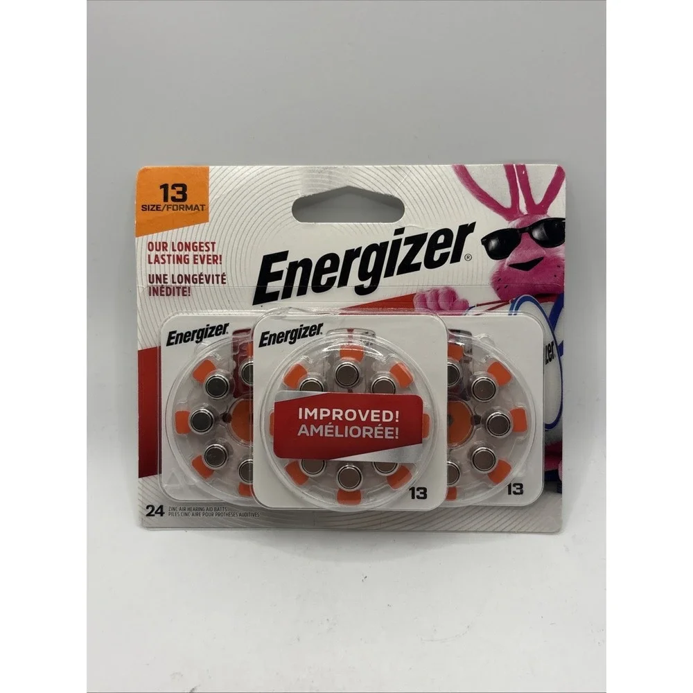 Energizer Size 13 Hearing Aid Batteries (24 Pack) Zinc Air Long Lasting Orange